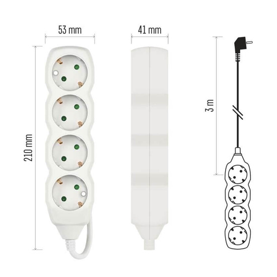 Emos Verlängerungskabel 4-fach 3m Weiß PVC P0423R
