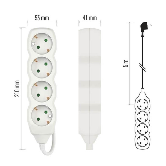 Emos Steckdosenleiste 4-fach 5m Weiß PVC P0425R