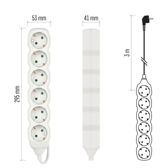 Emos Steckdosenleiste 6-fach 3m Weiß PVC P0623R