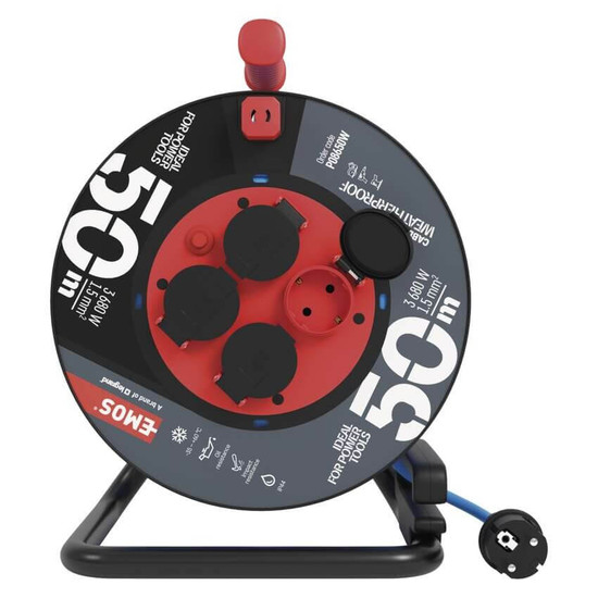 Emos Kabeltrommel wetterfest 4-fach 50m Blau P08650W