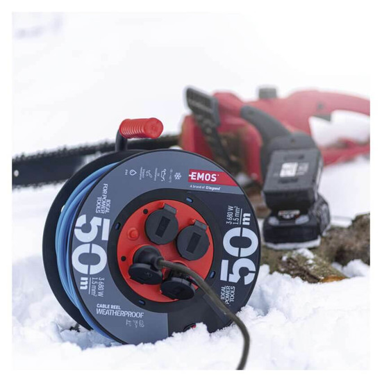 Emos Kabeltrommel wetterfest 4-fach 50m Blau P08650W