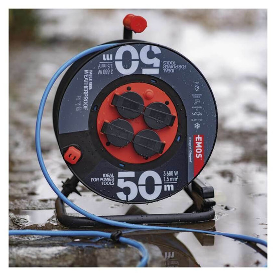 Emos Kabeltrommel wetterfest 4-fach 50m Blau P08650W