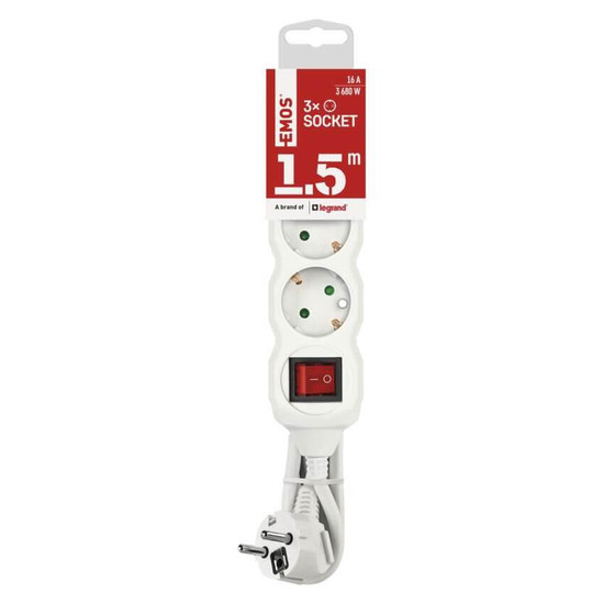 Emos Steckdosenleiste 3-fach mit Schalter 1,5m Weiß PVC P1321R