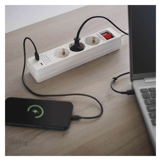 Emos Steckdosenleiste 3-fach mit Schalter USB-A+USB-C 2m Weiß P1322CU