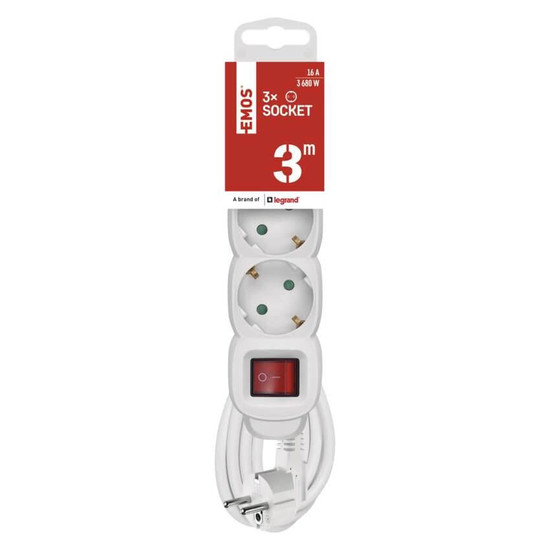 Emos Steckdosenleiste 3-fach mit Schalter 3m Weiß PVC P1323R