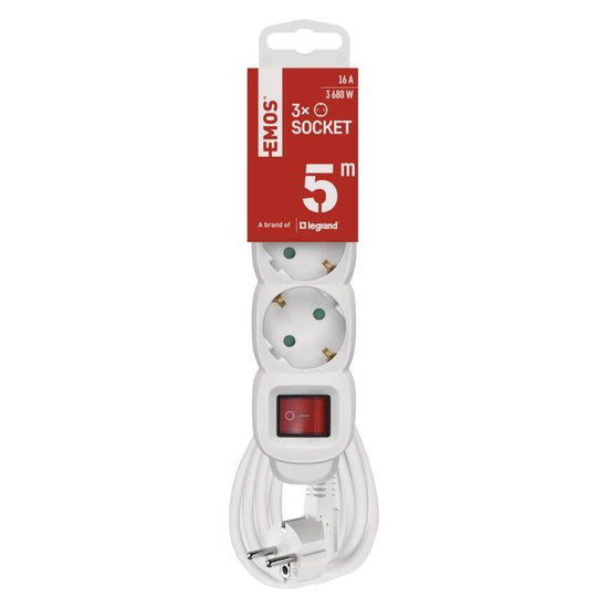 Emos Steckdosenleiste 3-fach mit Schalter 5m Weiß PVC P1325R