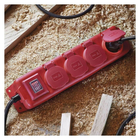 Emos Steckdosenleiste 4-fach mit Schalter 10m IP44 Schwarz Rot Gummi P14201