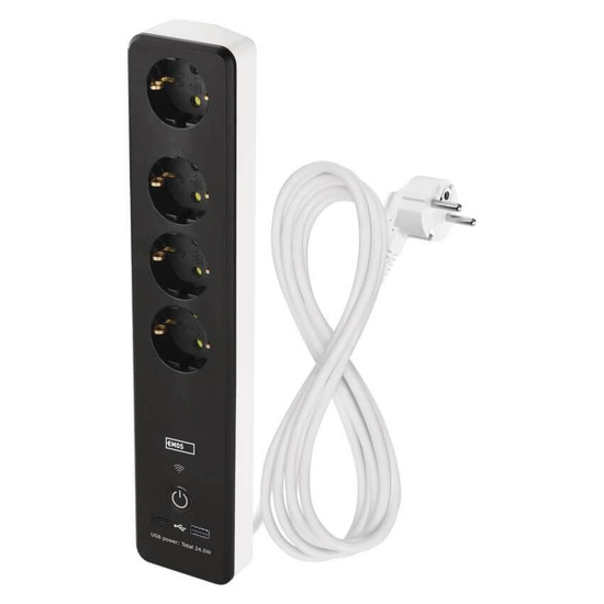 Emos Verlängerungskabel GoSmart 4-fach WiFi USB-C 2m Weiß-Schwarz P1422SM