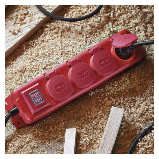 Emos Steckdosenleiste 4-fach mit Schalter 3m IP44 Schwarz Rot Gummi P14231