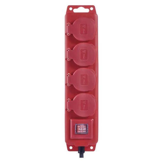 Emos Steckdosenleiste 4-fach mit Schalter 5m IP44 Schwarz Rot Gummi P14251