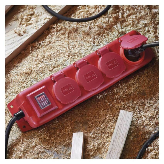 Emos Steckdosenleiste 4-fach mit Schalter 5m IP44 Schwarz Rot Gummi P14251