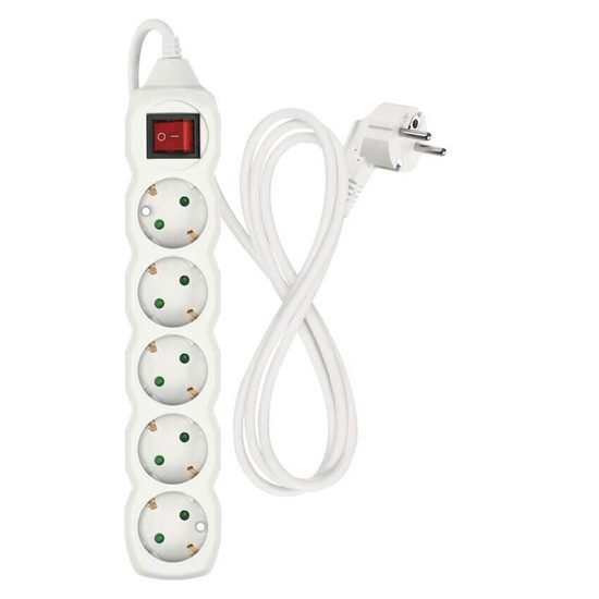 Emos Steckdosenleiste 5-fach mit Schalter 1,5m Weiß PVC P1521R