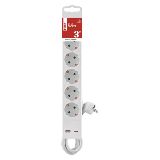 Emos Steckdosenleiste 5-fach mit Schalter USB-A+USB-C 3m Weiß P1523CU