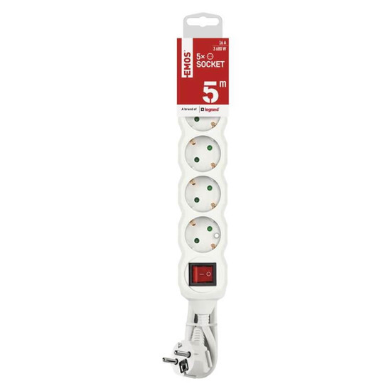 Emos Steckdosenleiste 5-fach mit Schalter 5m Weiß PVC P1525R