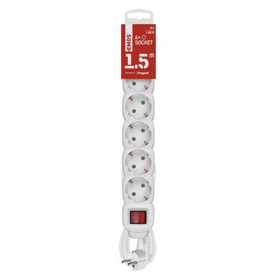 Emos Steckdosenleiste 6-fach mit Schalter 1,5m Weiß PVC P1621R