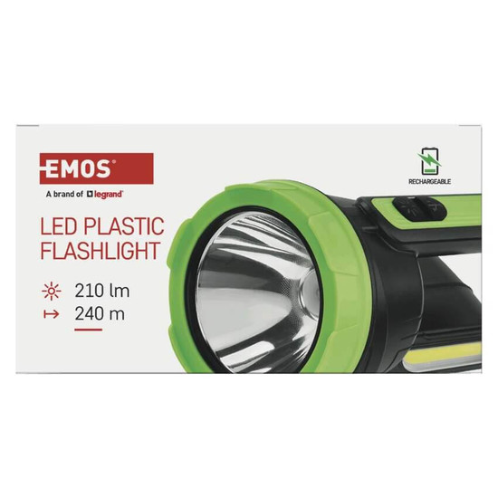 Emos LED Akku-Taschenlampe 210lm Schwarz-grün 20x10cm P2314