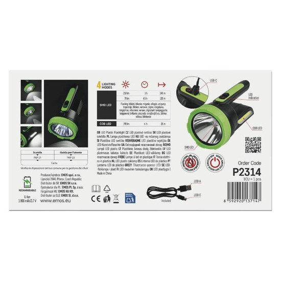 Emos LED Akku-Taschenlampe 210lm Schwarz-grün 20x10cm P2314