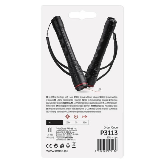 Emos LED Taschenlampe 120lm Schwarz Aluminium P3113