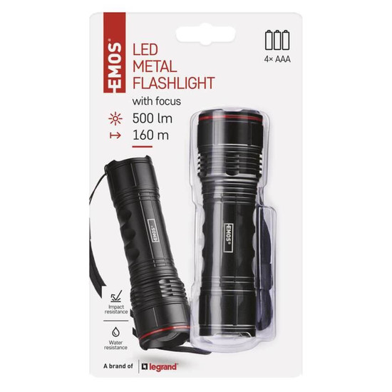 Emos LED Taschenlampe 500lm Schwarz Aluminium P3115