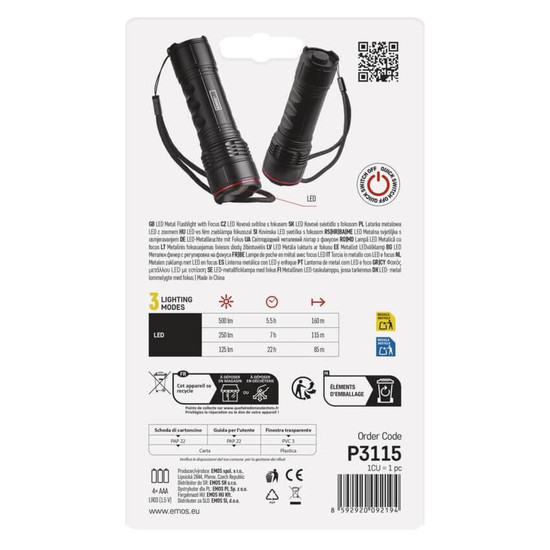 Emos LED Taschenlampe 500lm Schwarz Aluminium P3115