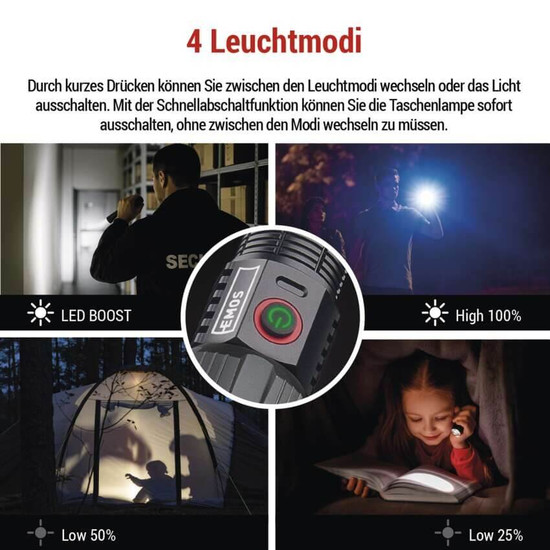 Emos LED Akku-Taschenlampe 3000lm Schwarz Metallicgrau Aluminium P3122