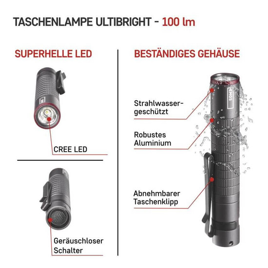 Emos LED Taschenlampe 100lm Grau Aluminium P3150