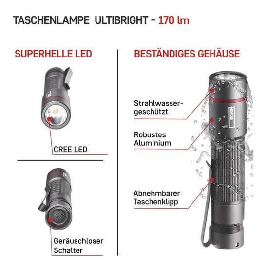 Emos LED Taschenlampe 170lm Grau Aluminium P3160