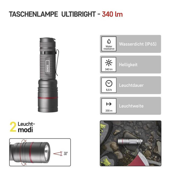 Emos LED Taschenlampe 340lm Grau Aluminium P3170