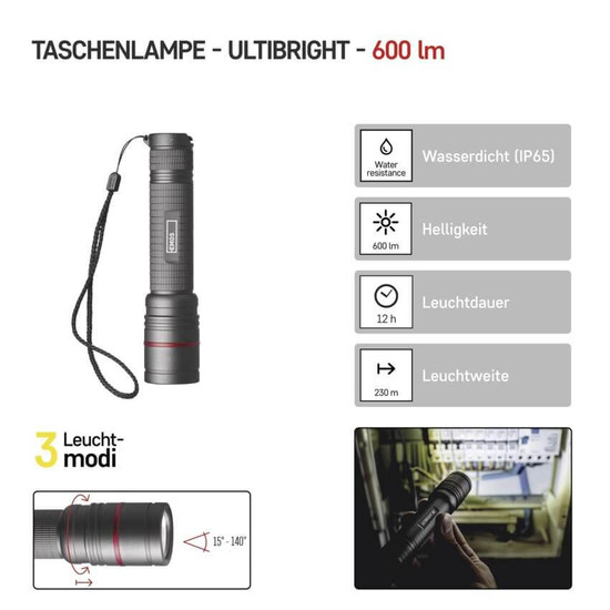 Emos LED Akku-Taschenlampe 600lm Grau Aluminium P3180