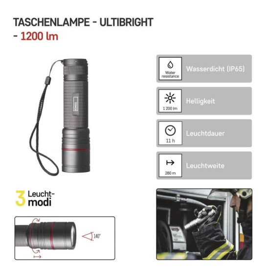 Emos LED Akku-Taschenlampe 1200lm Grau Aluminium P3190
