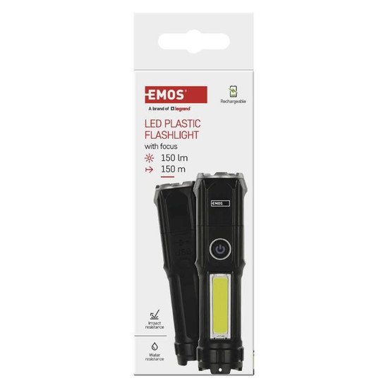 Emos LED Akku-Taschenlampe 150lm Schwarz P3214