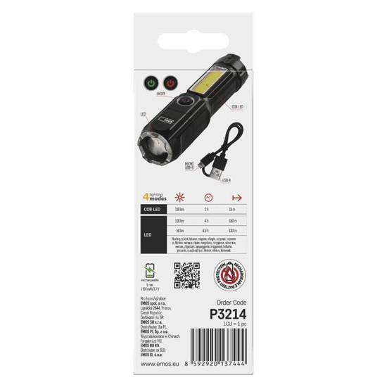 Emos LED Akku-Taschenlampe 150lm Schwarz P3214
