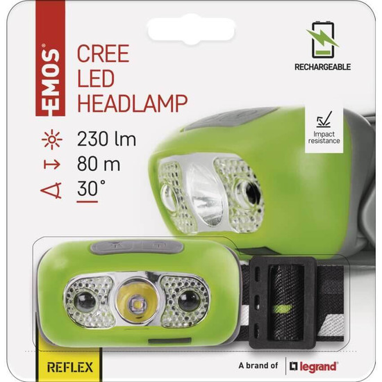 Emos LED Stirnlampe 230lm Akku Grün P3534