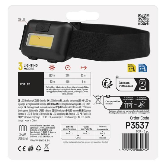 Emos LED Stirnlampe 110lm Schwarz P3537