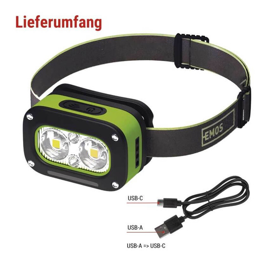 Emos LED Stirnlampe 175lm Akku Grün-schwarz P3545