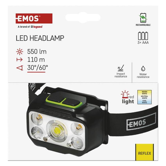 Emos LED Stirnlampe 550lm Akku Schwarz-grün P3546