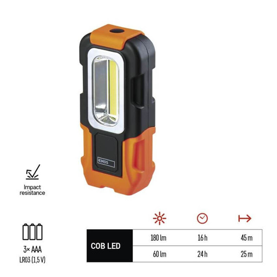 Emos LED Arbeitsleuchte 180lm Schwarz-orange P3888