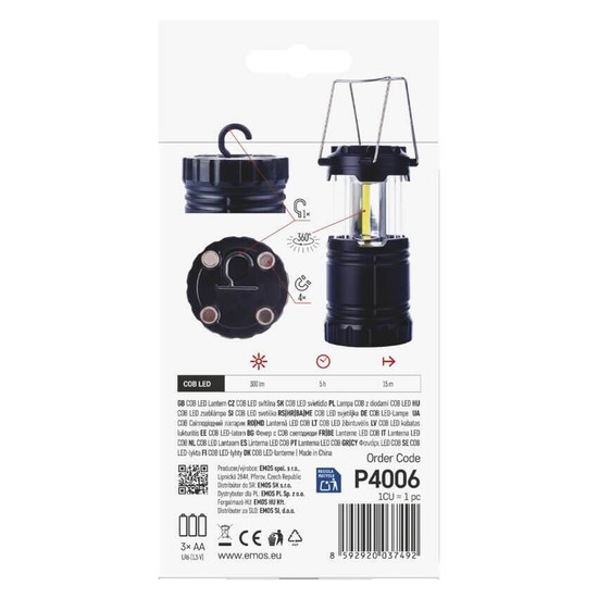 Emos LED Campinglaterne 300lm Schwarz P4006