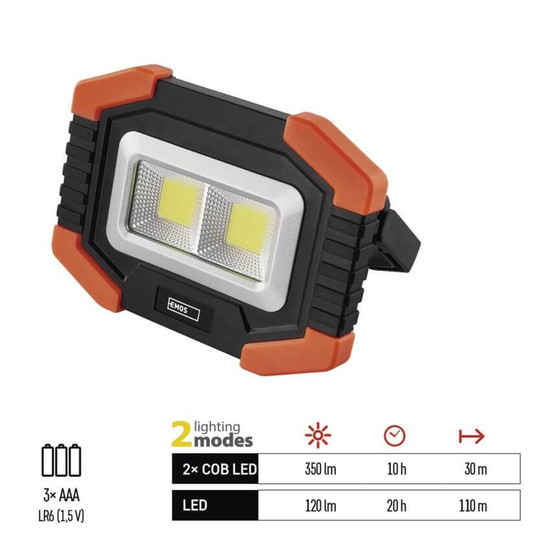 Emos LED Arbeitsleuchte 350lm Schwarz-orange 13,5x10cm P4112