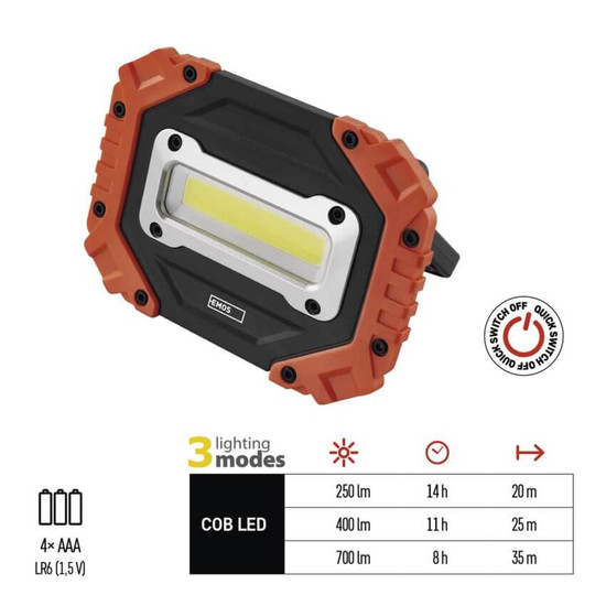 Emos LED Arbeitsleuchte 700lm Schwarz-orange 14,5x10,5cm P4113