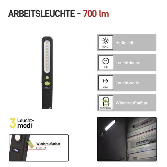 Emos LED Arbeitsleuchte 700lm Akku Grün-schwarz P4538