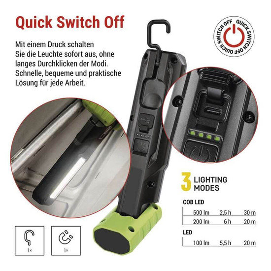 Emos LED Arbeitsleuchte 500lm Akku Grün-schwarz P4546