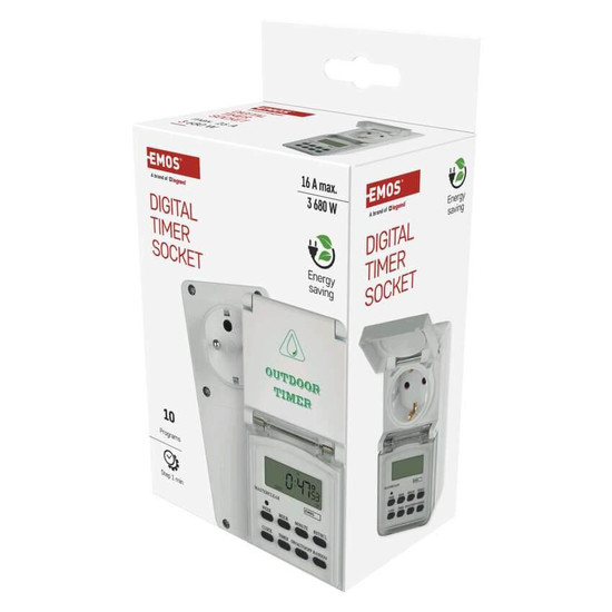 Emos Zeitschaltuhr digital IP44 für Außen 10 Programme P5525N