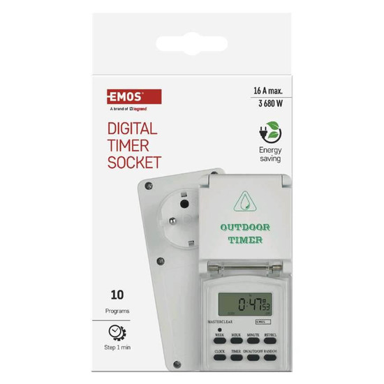 Emos Zeitschaltuhr digital IP44 für Außen 10 Programme P5525N