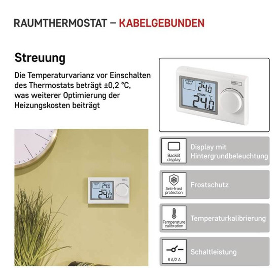Emos Raumthermostat manuell verkabelt 5-35°C feste Hysterese P5604