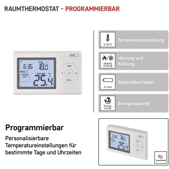 Emos Raumthermostat programmierbar verkabelt 5-35°C 6x täglich P5607