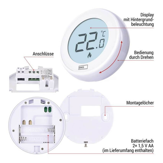 Emos Raumthermostat manuell verkabelt 5-35°C variable Hysterese P5608