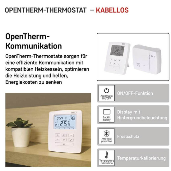 Emos Raumthermostat OpenTherm programmierbar kabellos 7-30°C 0,2°C P5611OT