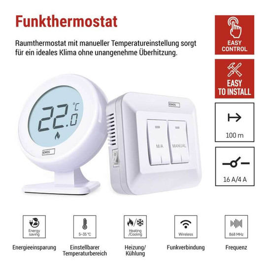 Emos Raumthermostat manuell kabellos 5-35°C variable Hysterese P5618
