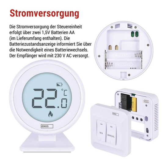 Emos Raumthermostat manuell kabellos 5-35°C variable Hysterese P5618